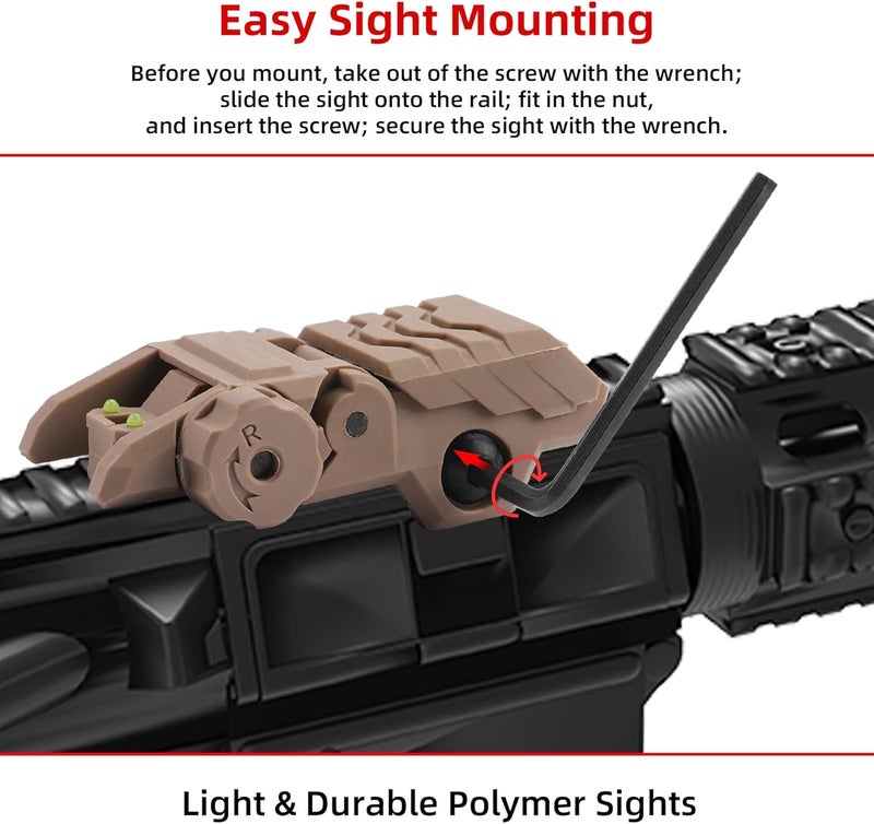 JORMIX Folding Fiber Optic Sights Flip Up Sights Front and Rear Back up Sights for Picatinny Weaver Rails with Red Green Full Dots Polymer - Image 5